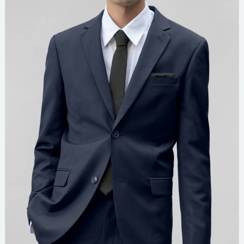 Alain Dupetit Classic Navy Blue 2 Piece Suit with Notched Lapel and Tailored Fit